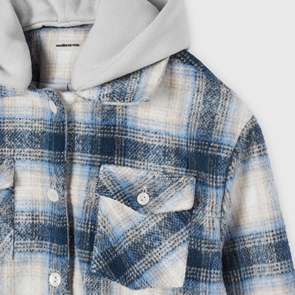 Maniere de voir CHECKED SHACKET WITH JERSEY HOOD - BLUE - Picture 5 of 5